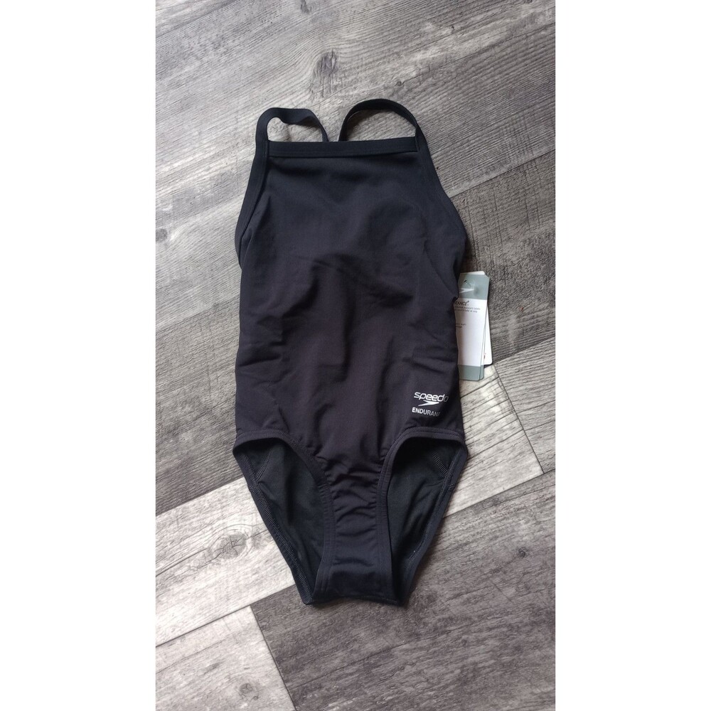 Speedo Girls Size 20 Black Swimsuit With White Logo, NWT
